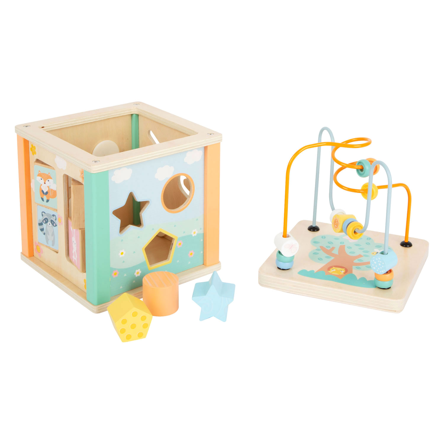 Small Foot - Houten Activiteitenkubus en Motoriekspiraal Pastel
