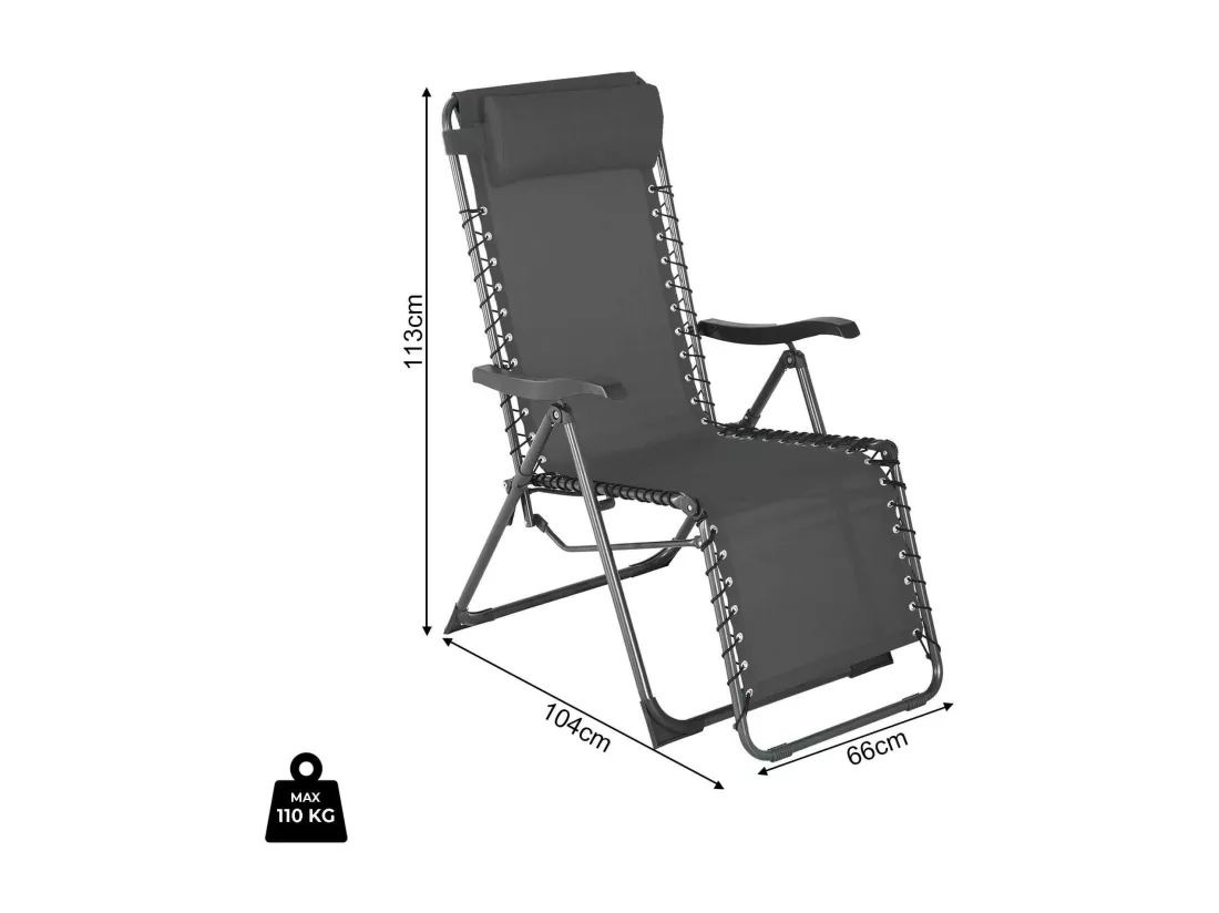 Chaise Longue Gravité Zéro Rebecca Mobili Cherymoya 113x66x104 Polyester Acier Gris Foncé