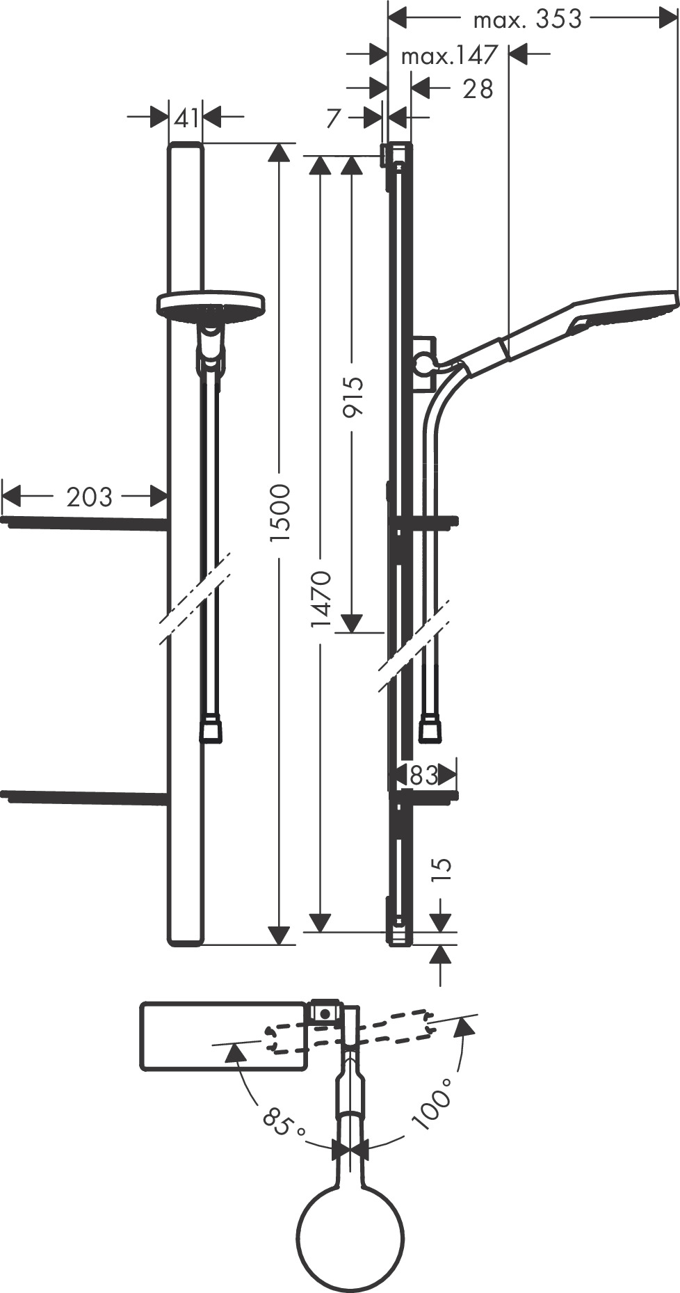 Hansgrohe Raindance Select S doucheset met glijstang 150cm chroom
