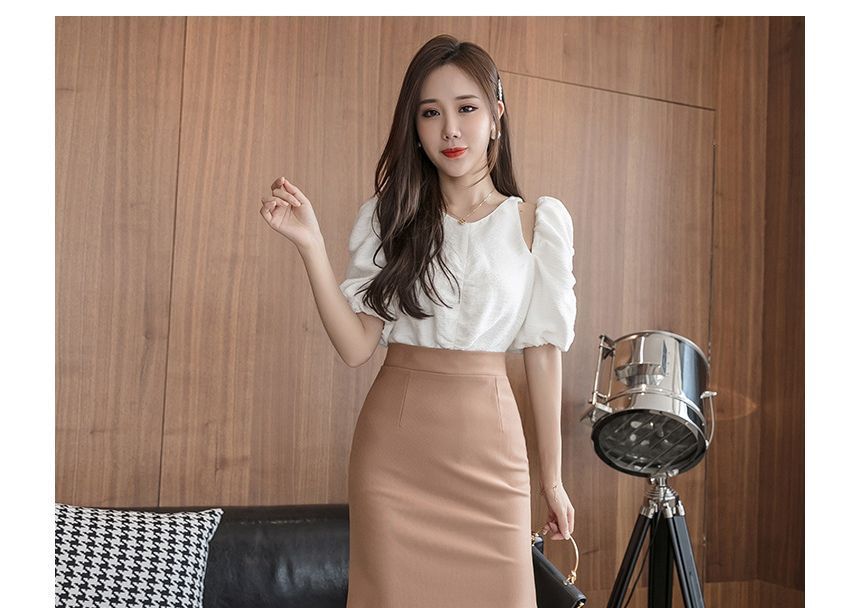 Areumdaun - Hoge taille effen asymmetrische split zeemeerminrok