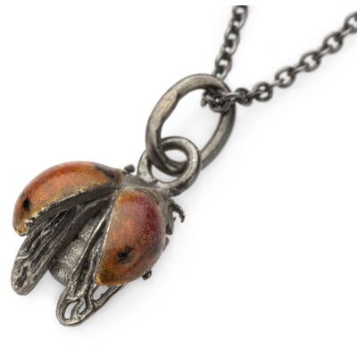 Kette mit Anhänger Marienkäfer emailliert, Rot