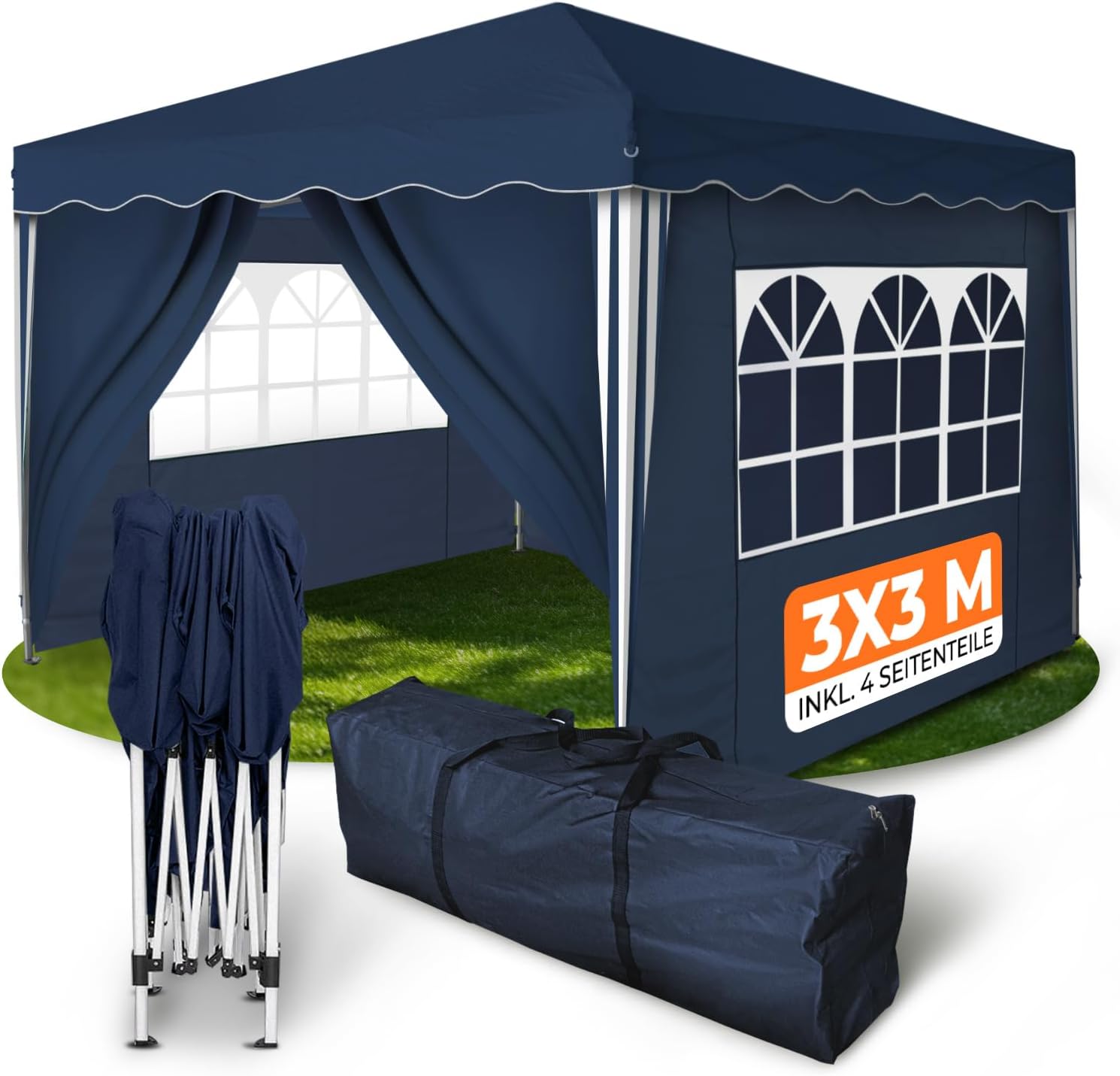 Kronenburg Faltpavillon wasserdicht Dachmaß 3 x 3 m UV Schutz 50+ Pavillon in Blau mit 4 Seitenteilen