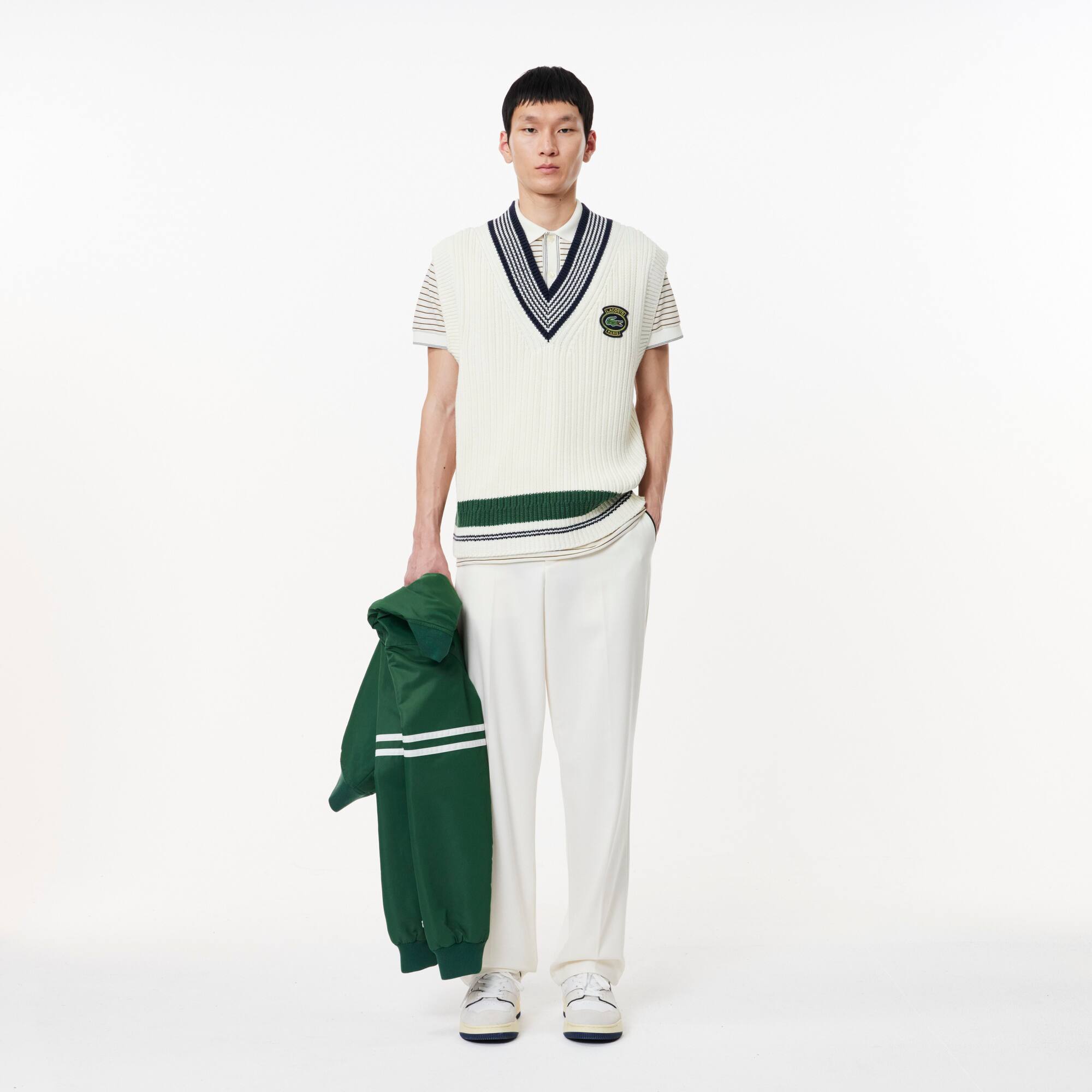 Poloshirt aus gestreiftem Baumwoll-Piqué mit kultigem Aufnäher Kurze Ärmel - Weiss - Lacoste - Herren