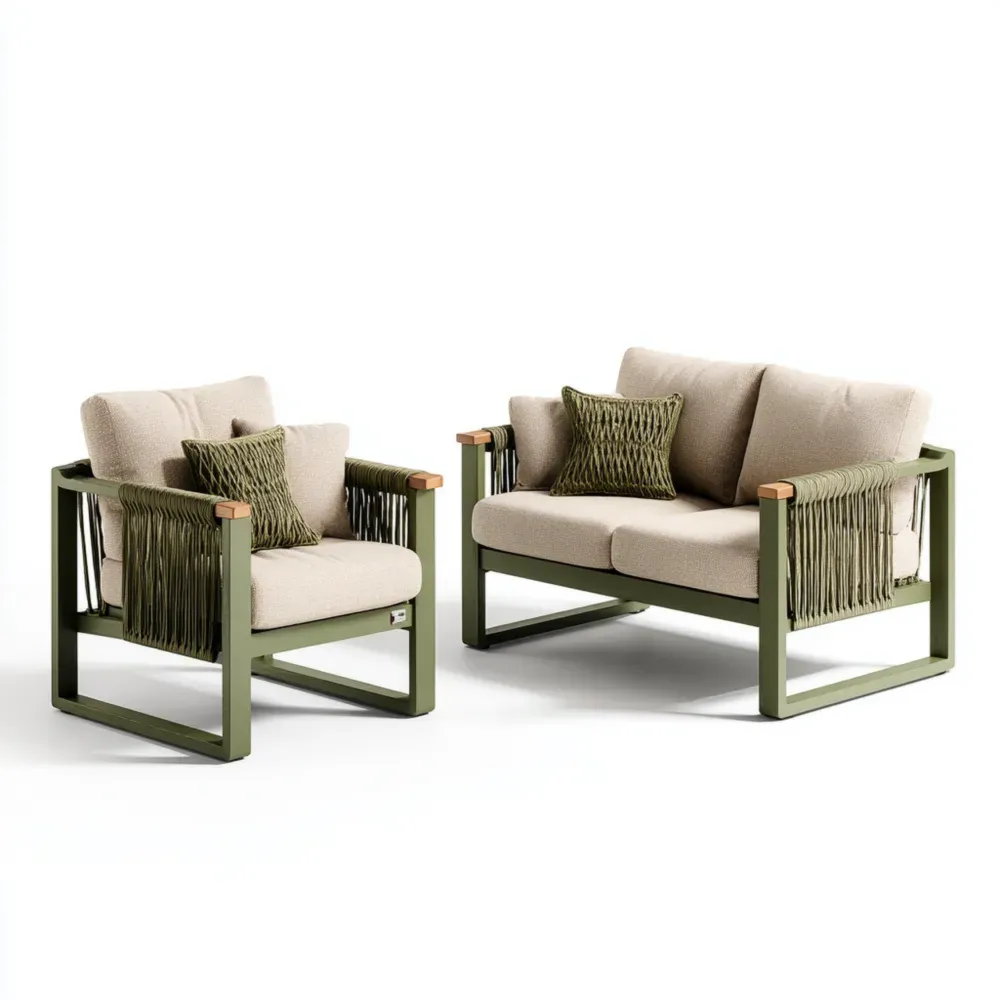 Gartenmöbel-Set Metall/Polyester Beige/Olivgrün