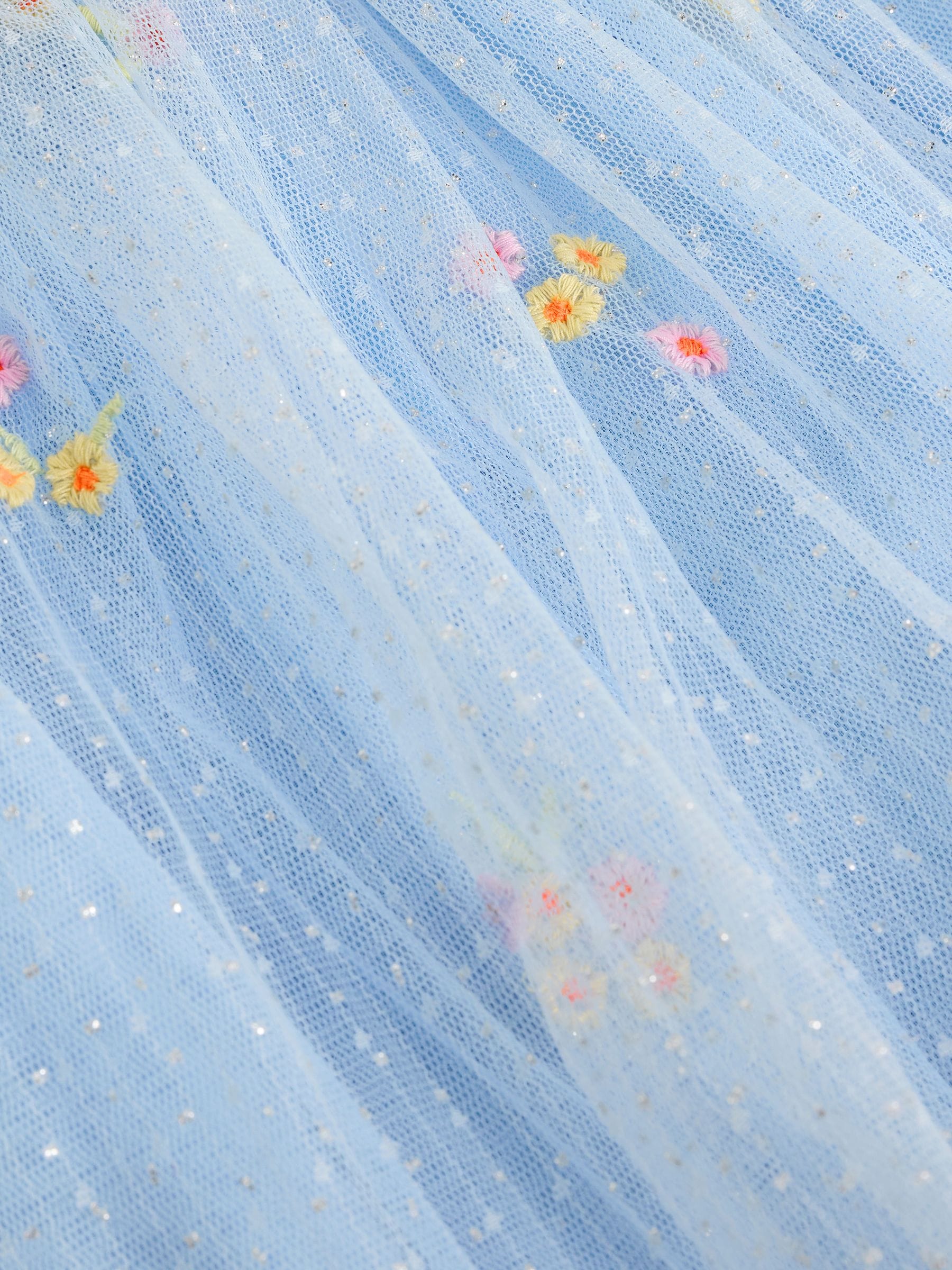 Blue Embroidered Flower - Mesh babyjurk (0mnd -2jr)