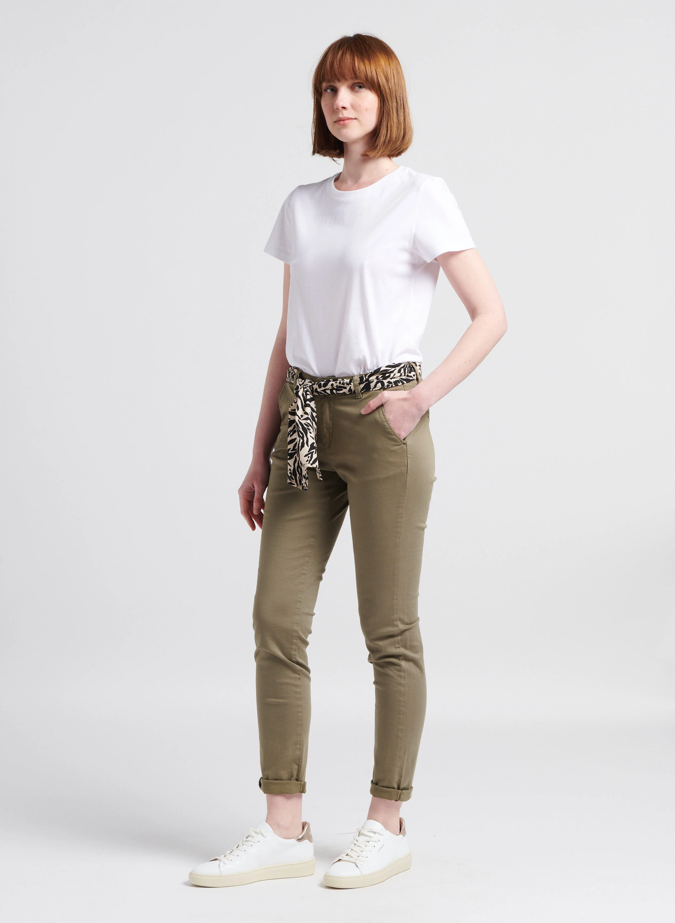 Pantalon chino ceinturé en coton | Vert