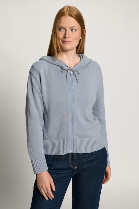 Strickjacke, kurzer Boxy-Schnitt, Kapuze, Biobaumwolle