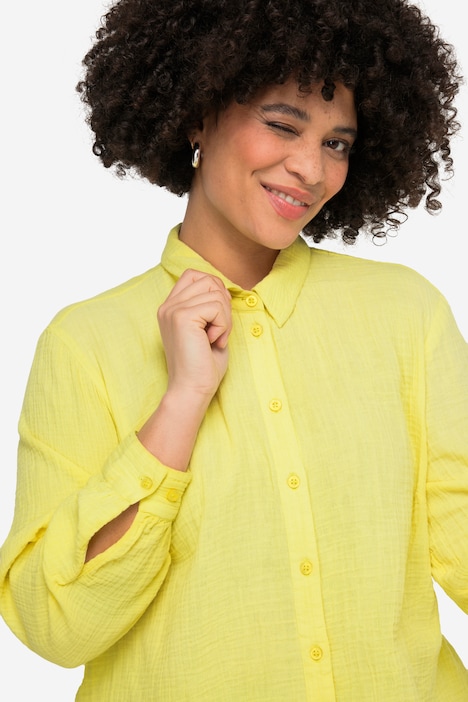 Musselinbluse, oversized, Hemdkragen, Langarm