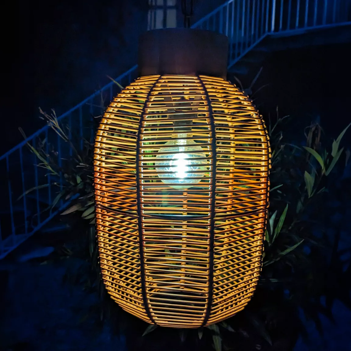 Suspension de jardin solaire résine tressée LED (D27 cm) Toscane Terracotta