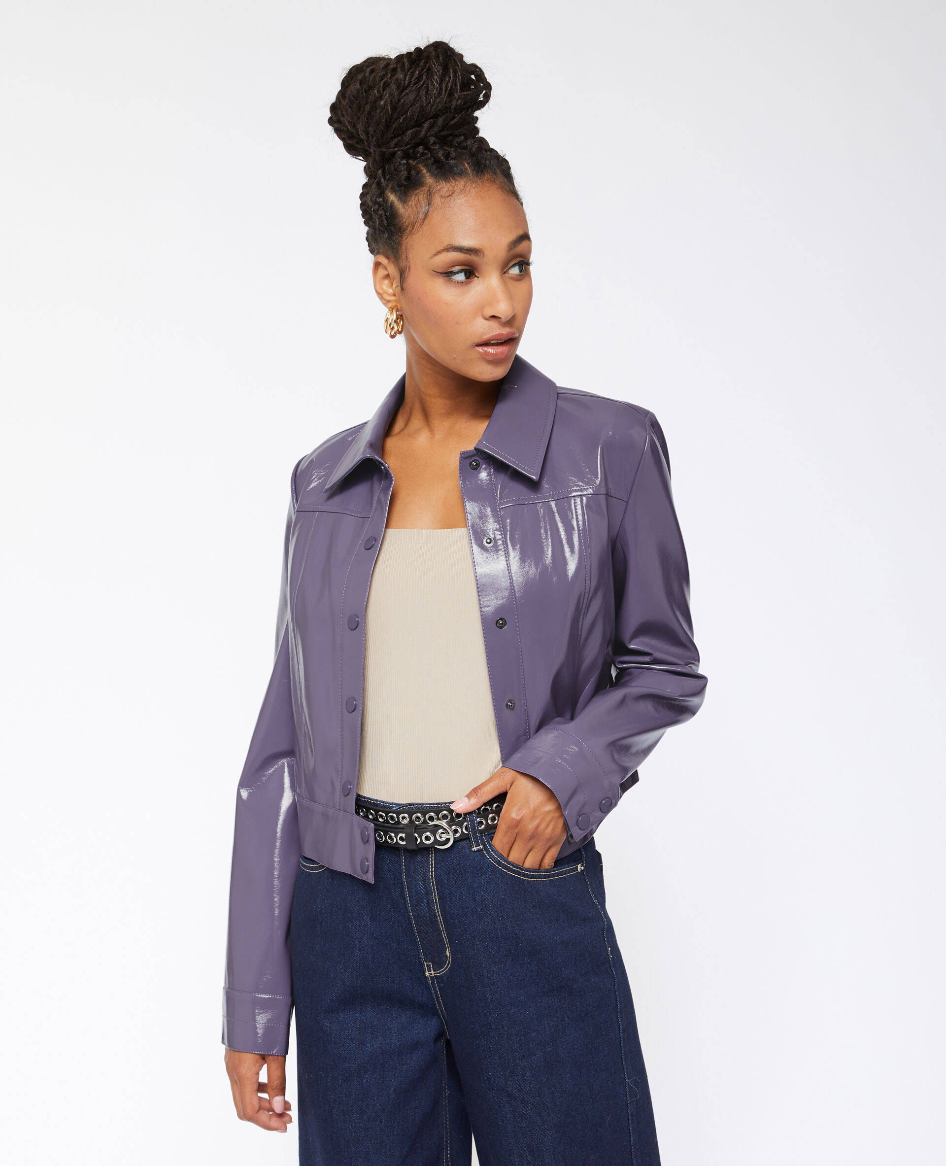 Veste courte et droite en vinyle - Lilas