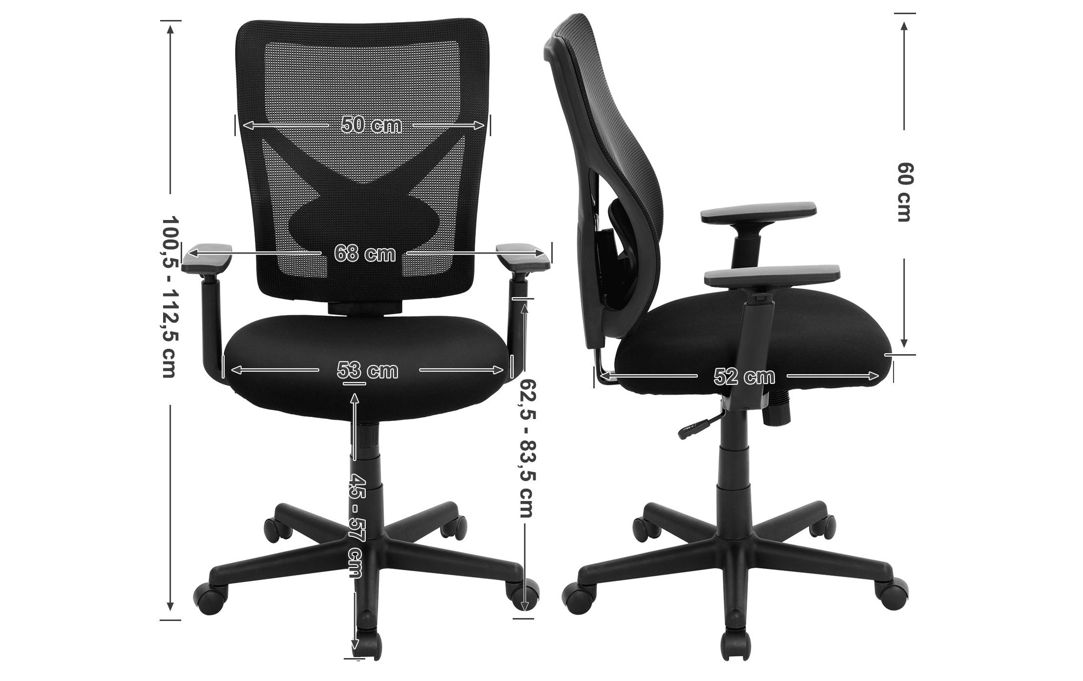 Bürostuhl mit Netzrücken und Armlehnen, Schwarz<br>Bequemer und ergonomischer Schreibtischstuhl