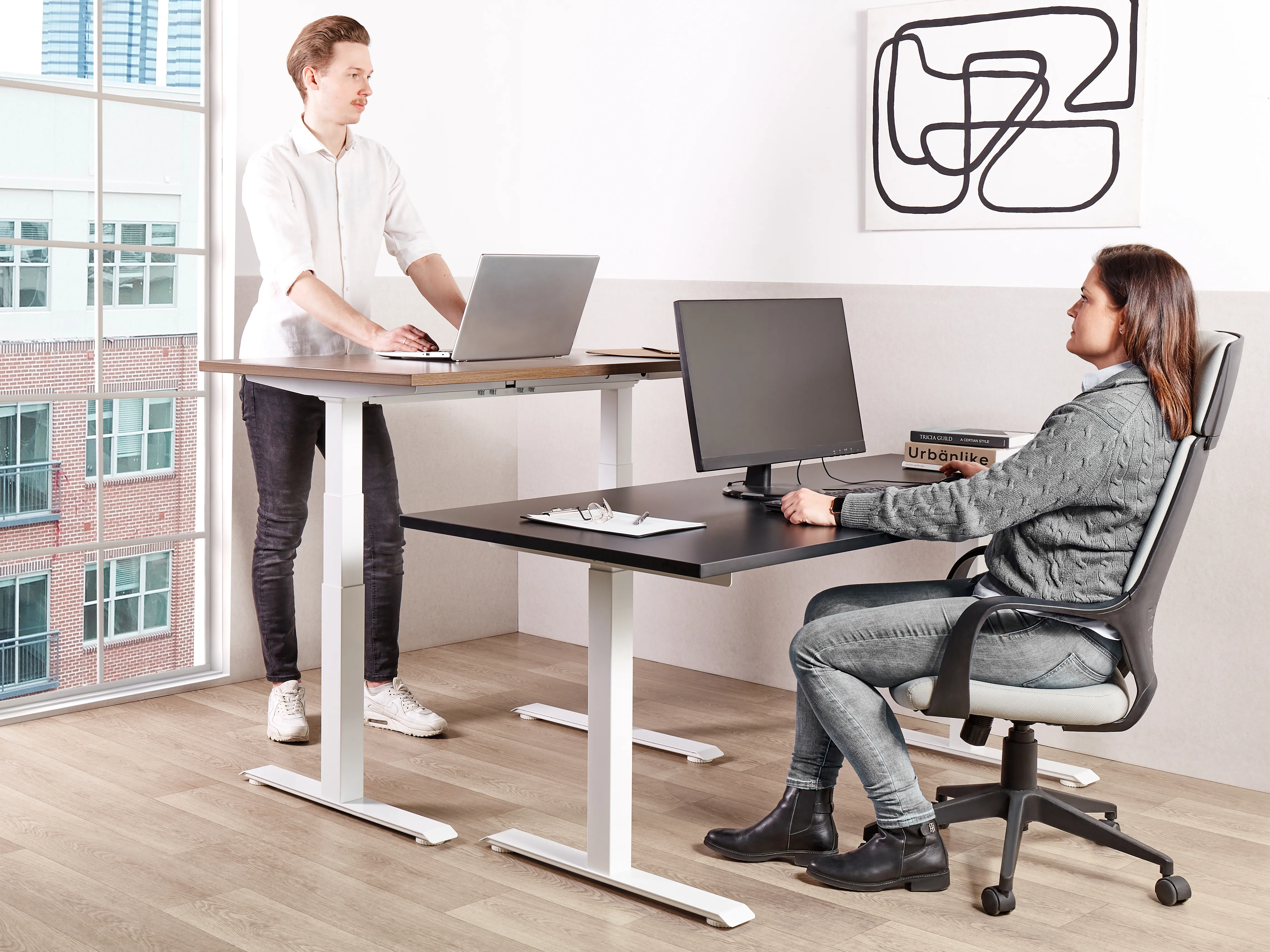 Elektrisch verstelbaar sta-bureau DESTINES Zwart/wit 180 cm 80 cm