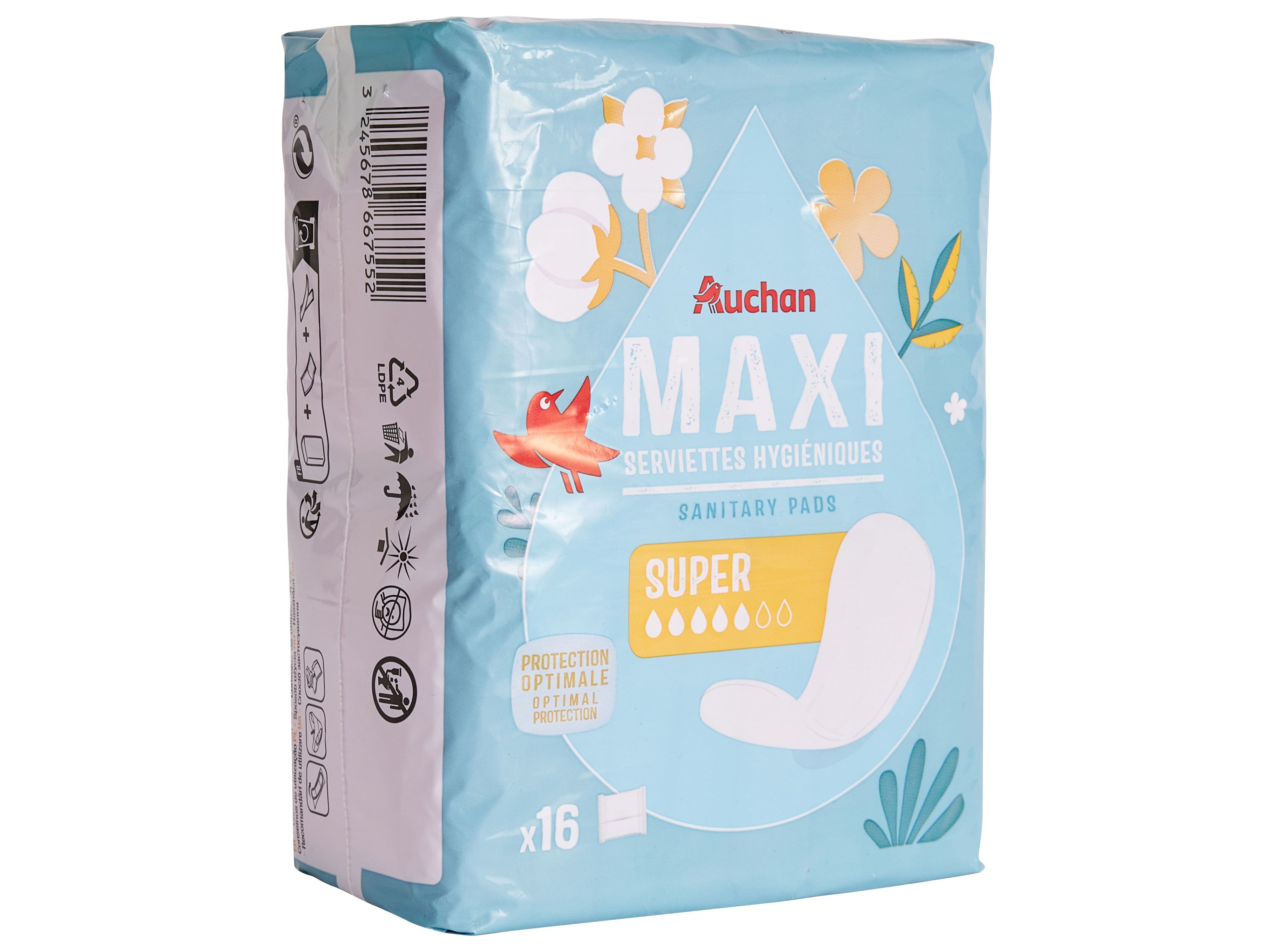 PENSOS HIGIÉNICOS AUCHAN MAXI SUPER SEM ABAS BOLSA 16UN
