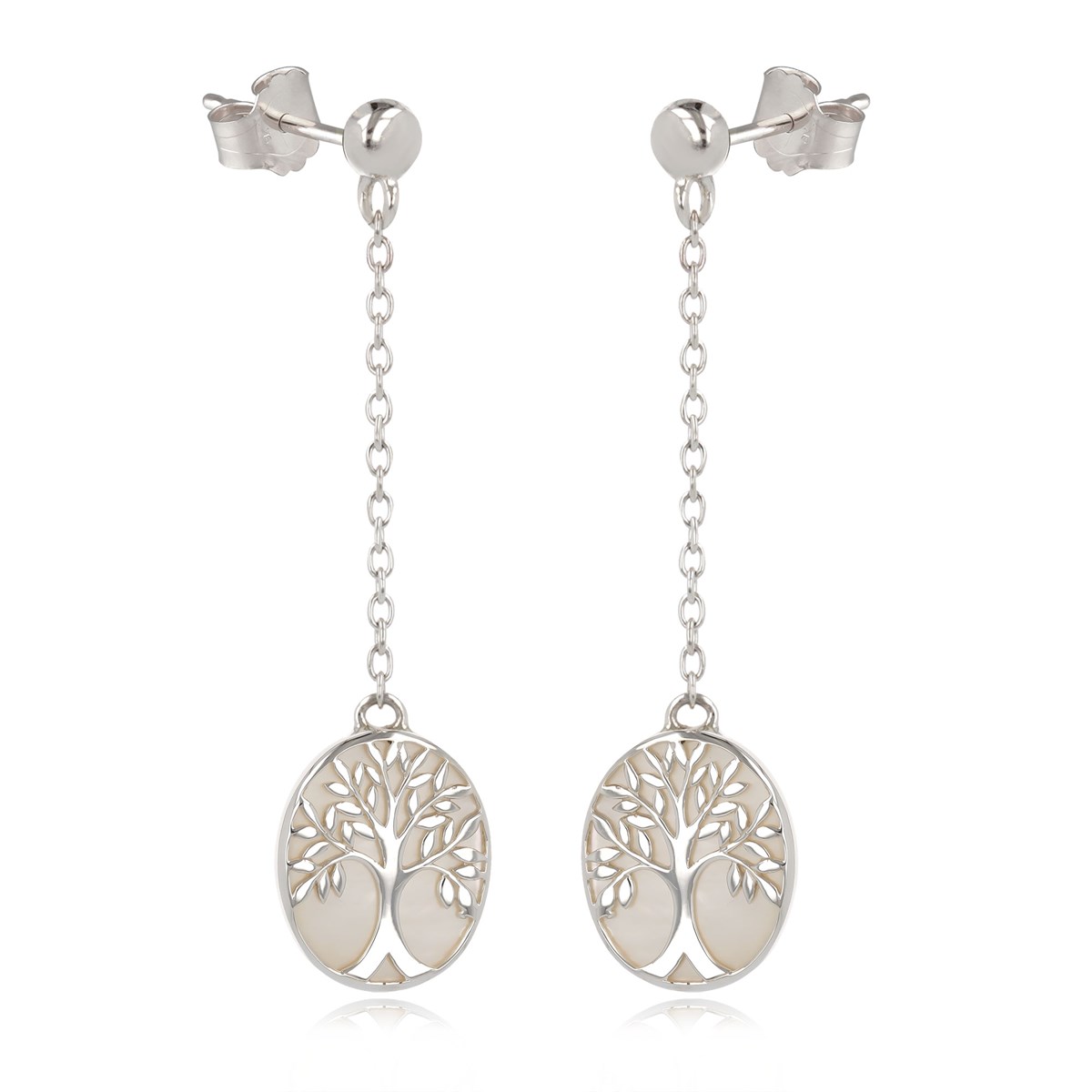 Boucles d'Oreille en Nacre Blanche et Argent Massif Rhodié | Motif Arbre de Vie | Aden