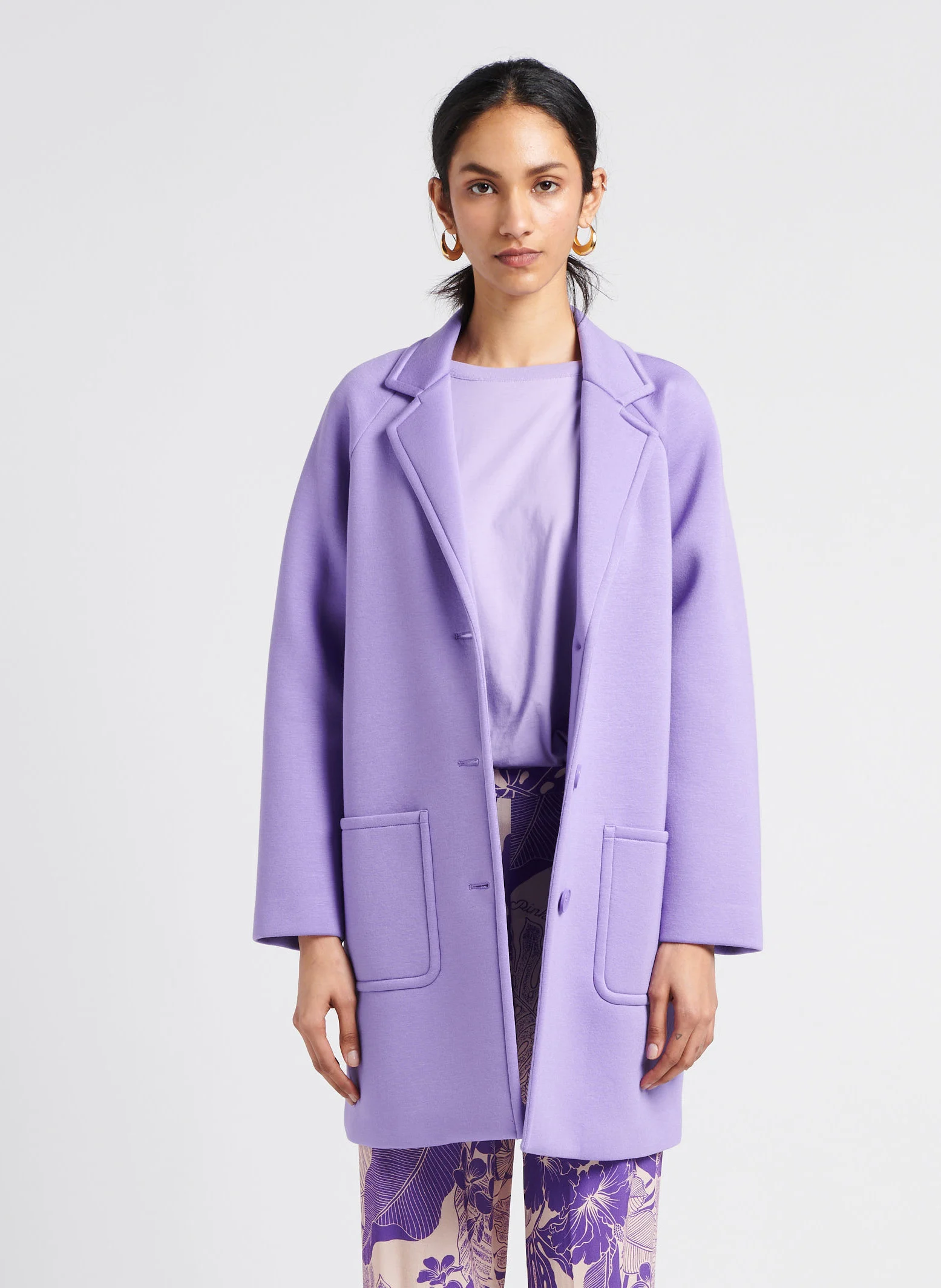 CEDRATA - Manteau col tailleur en maille mélangée| Violet