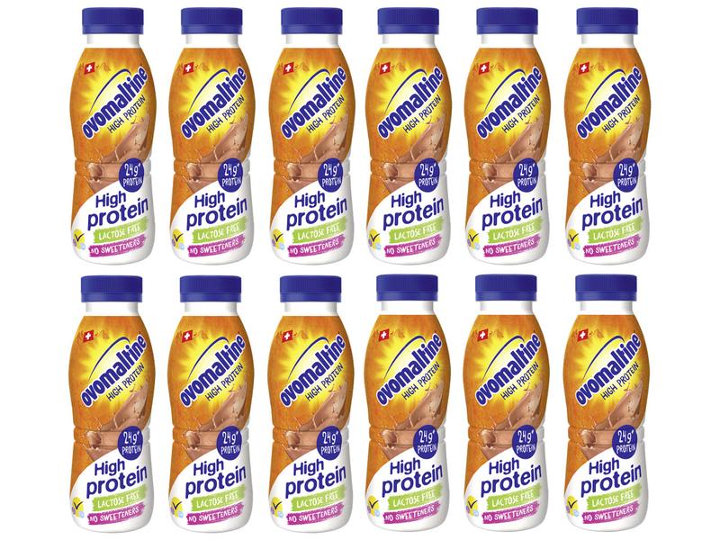 Ovomaltine High Protein Drink 12 x 330 ml Laktosefreies Milchmischgetränk mit Malzextrakt und Kakao