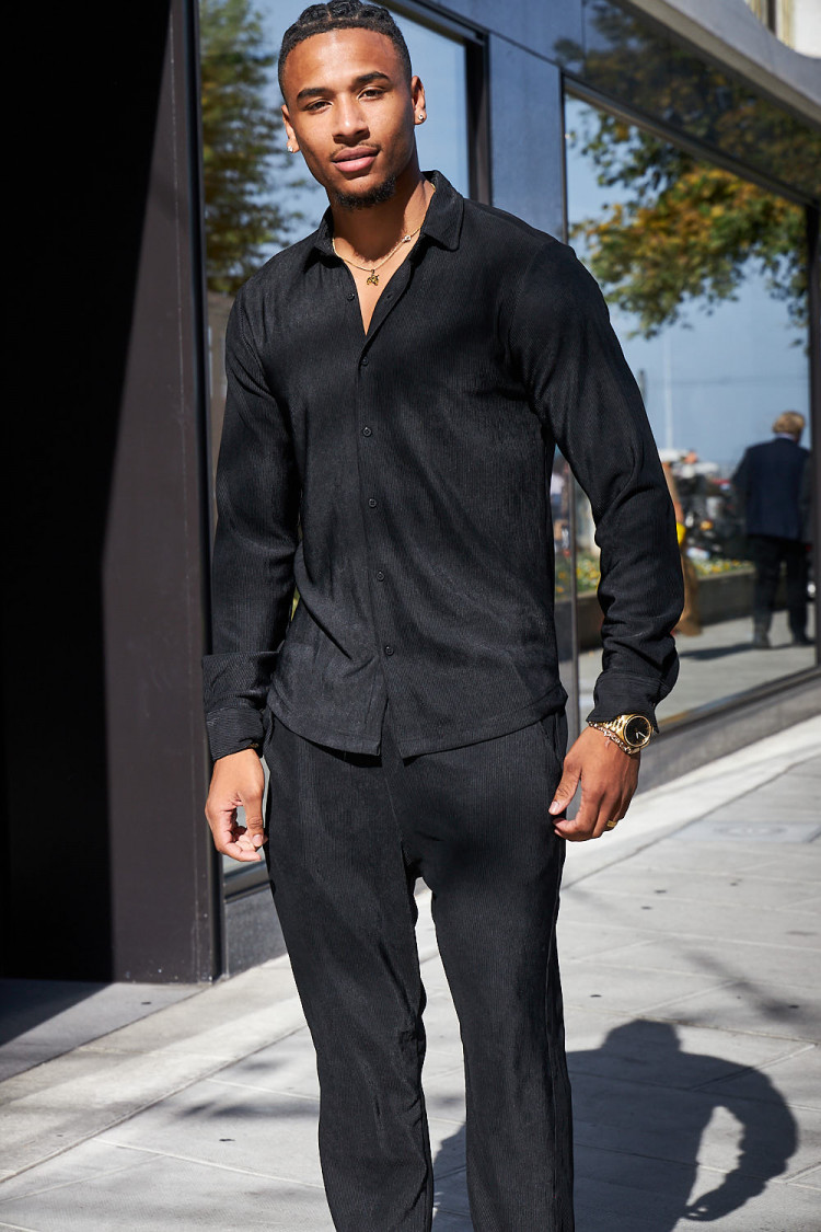 Ensemble 2 pièces chemise + pantalon côtelé noir