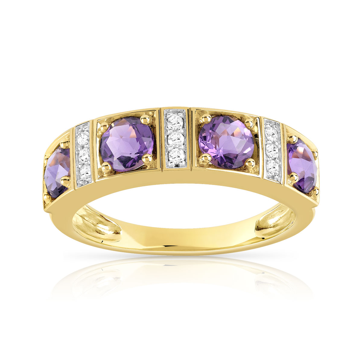 Bague or 375 2 tons améthystes et diamants