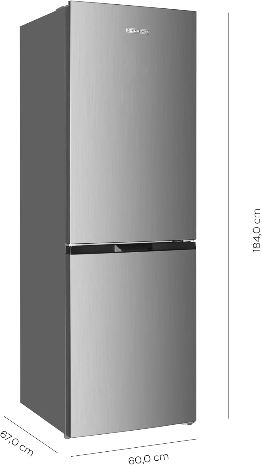 Heinrich´s Kühlgefrierkombination 323L, Kühlvolumen 219L, Gefriervolumen104L, LED Beleuchtung, Türanschlag wechselbar, leise 39 dB, große Tiefkühlboxen, 7 Temperaturstufen, Inox, effizient