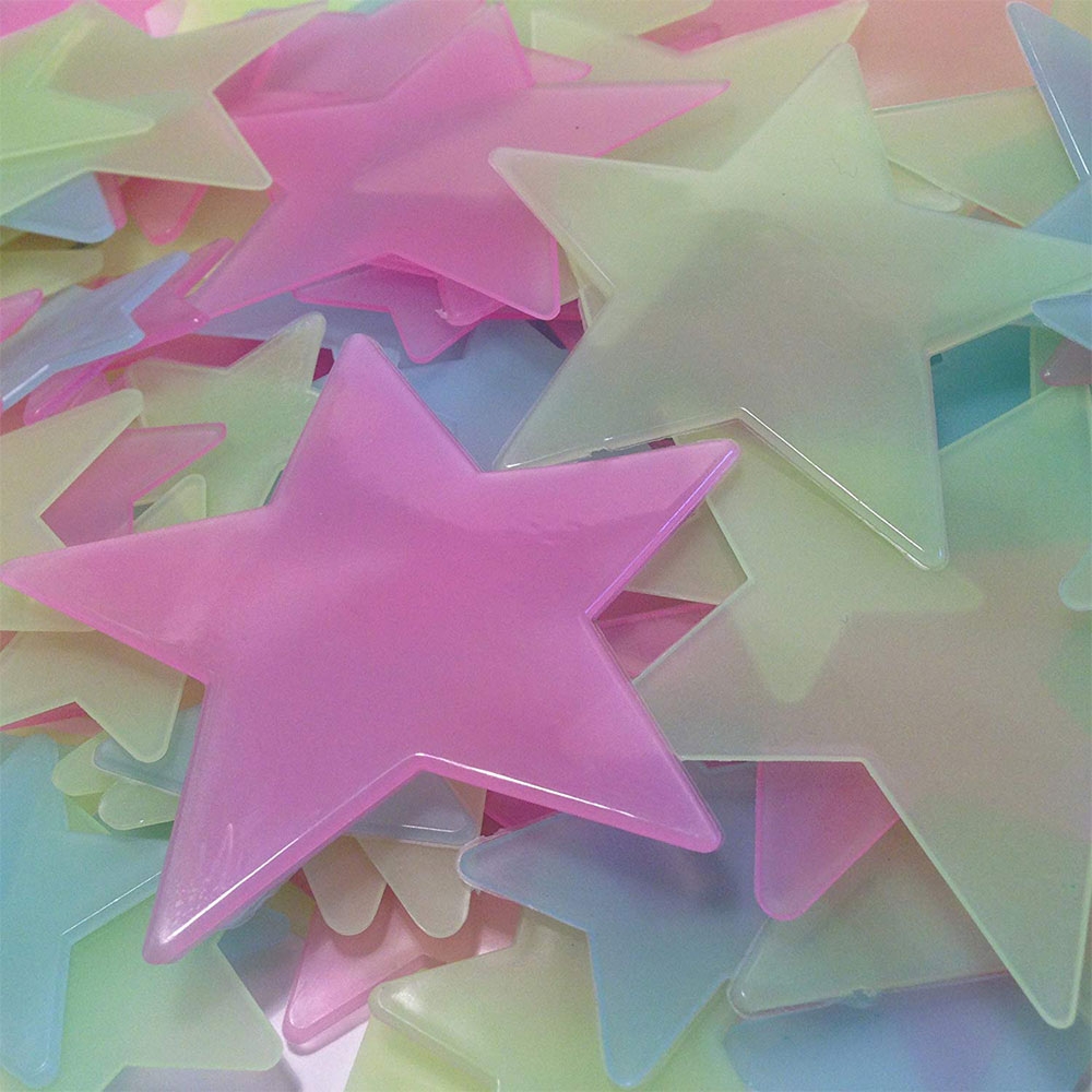 (100er Set) Leuchtende Wandsticker Fluoreszierende Sterne Glow in the Dark Sternenhimmel Wand Deko für Kinderzimmer - Bunt