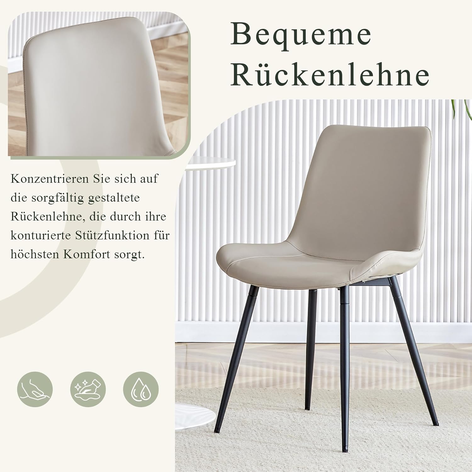 JUFU Esszimmerstühle 4er Set, Stühle Esszimmer mit Lehne, Küchenstühle Kunstleder modern mit Rückenlehne und Metallfüße für Küche, Tresen, Esszimmer (Grau)