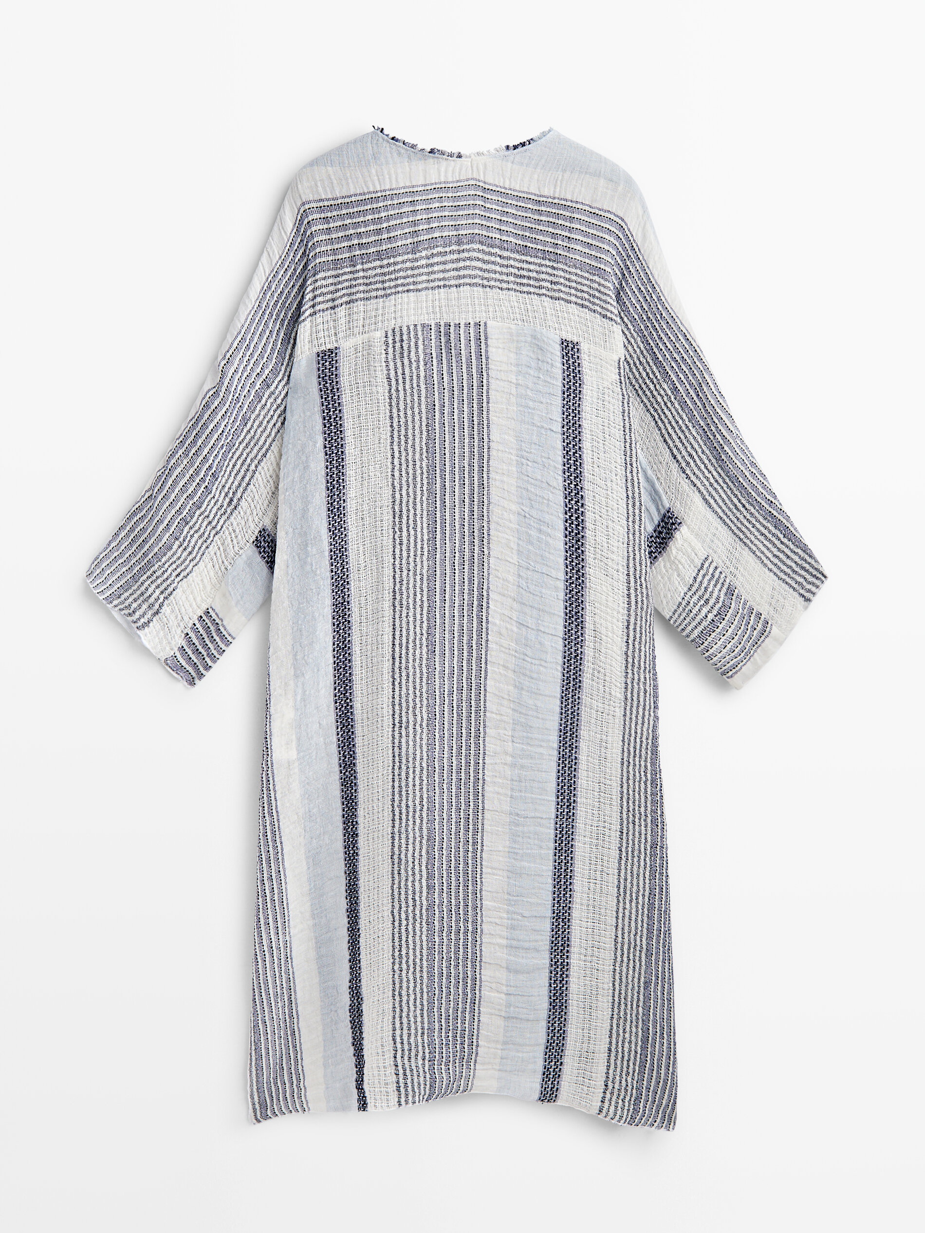 Blusa maxi rayas mezcla linho estampado - BRANCO