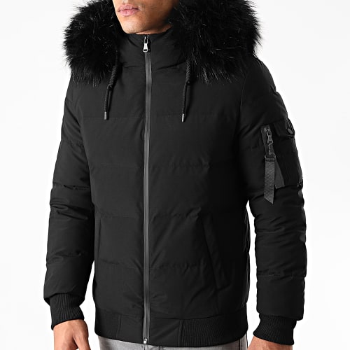 Doudoune Capuche Poche Bomber Avec Fourrure Noir