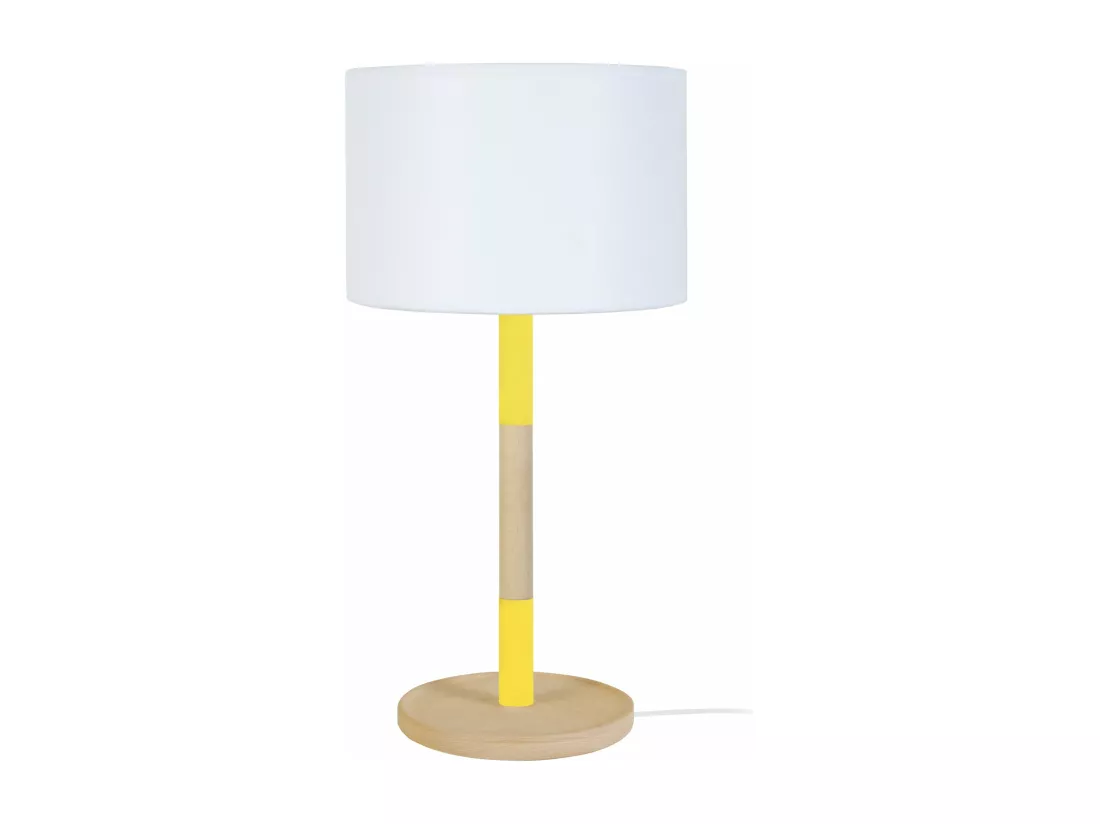 Lampe de chevet droit bois naturel,jaune 45 cm.