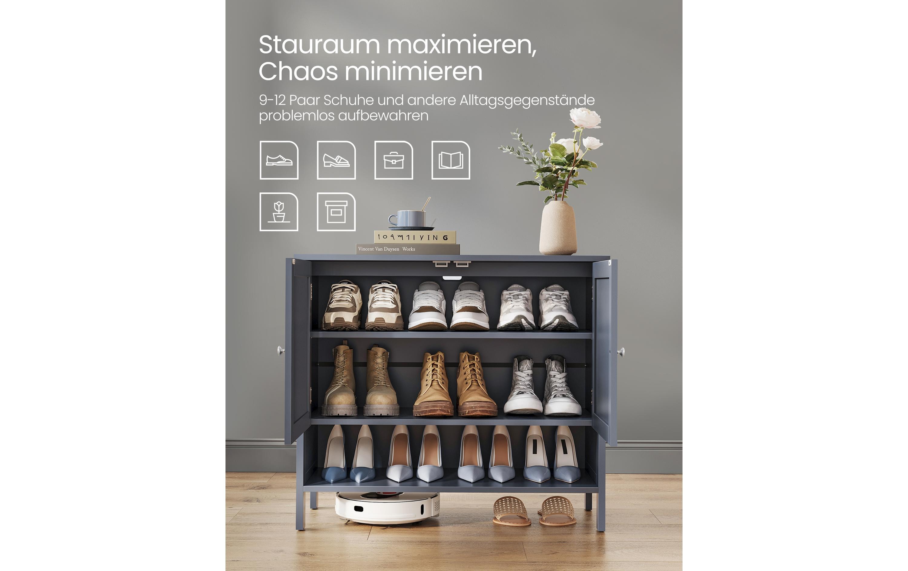 Schuhschrank Landhausstil 80 x 70 cm, Grau<br>Schuh-Organizer
