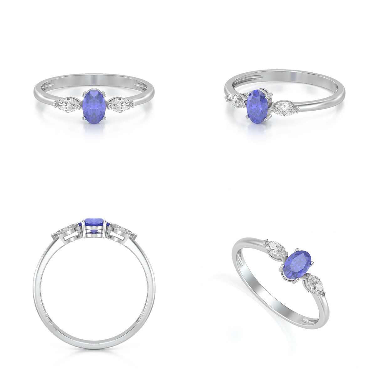 Bague ADEN Or 585 Blanc Tanzanite et diamants 1.604grs