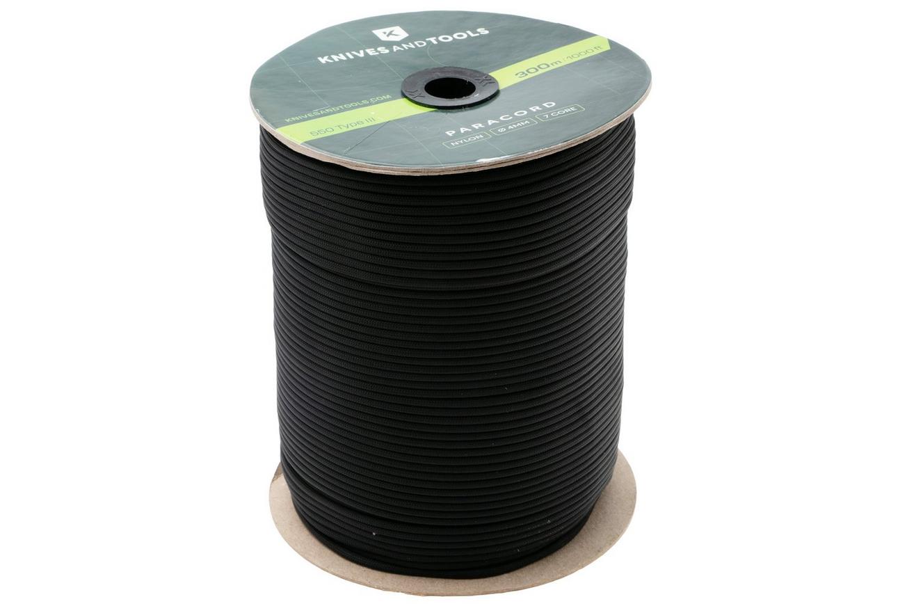 Knivesandtools 550 Paracord Type III, Black, 1000ft (300 m)