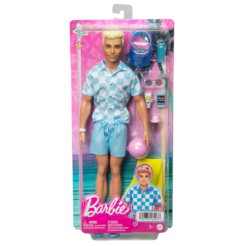 Blonde Ken-Puppe mit Badehose und Strandaccessoires