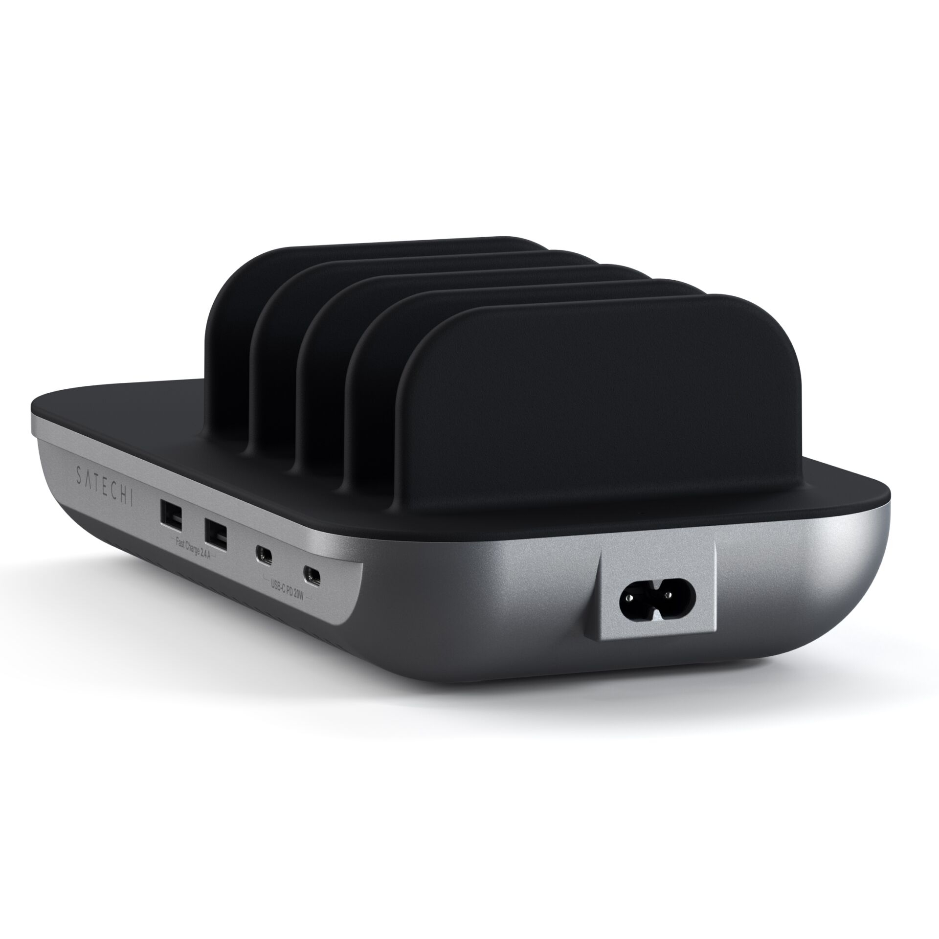 (70W) Qi Wireless Ladepad   4-fach USB Multi-Dockingstation Ladestation Halterung (ST-WCS5PM-EU) - Space Gray