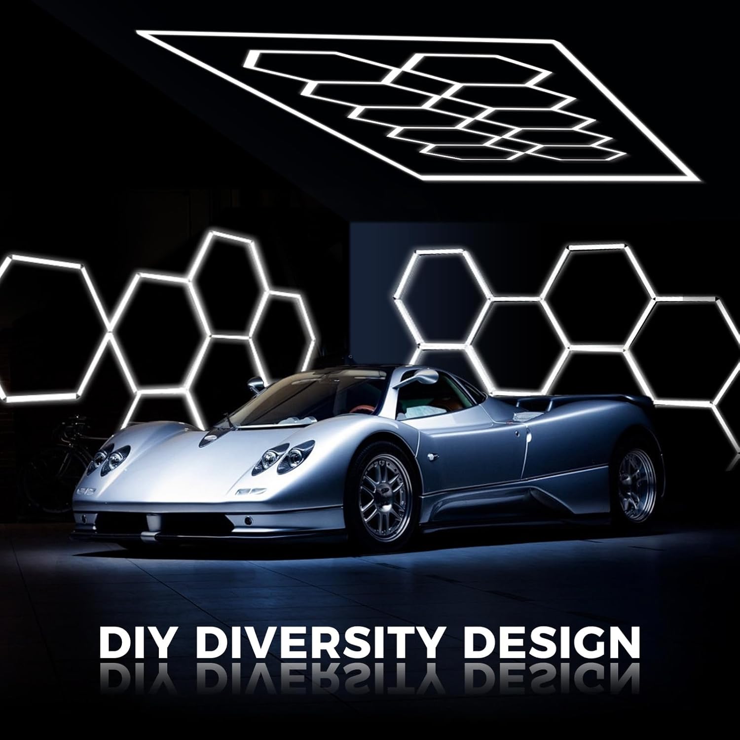 LED Hexagon Beleuchtung - 10Hex 76pcs Röhrenleuchten, 608W 6500K Superhell verknüpfbare Sechseckige Garagenleuchten LED-Deckenleuchten für Garage Werkstatt Gaming Fitnessstudio Friseur Bürobeleuchtung