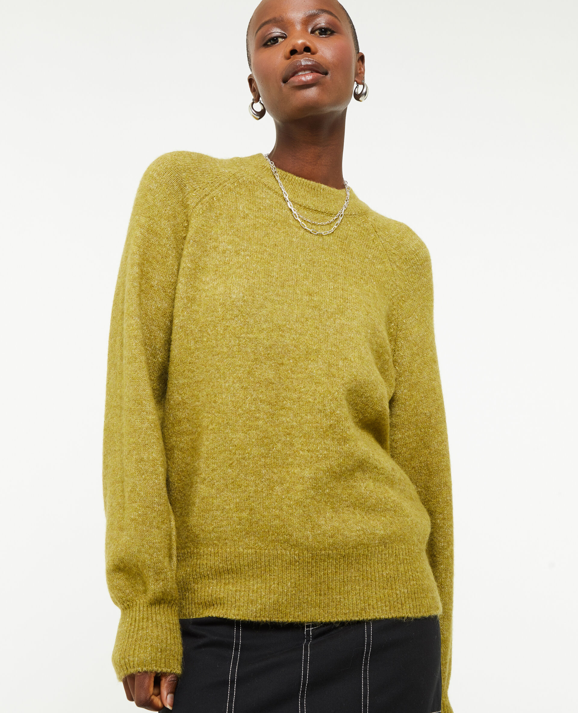 Pull col rond avec laine - Vert olive