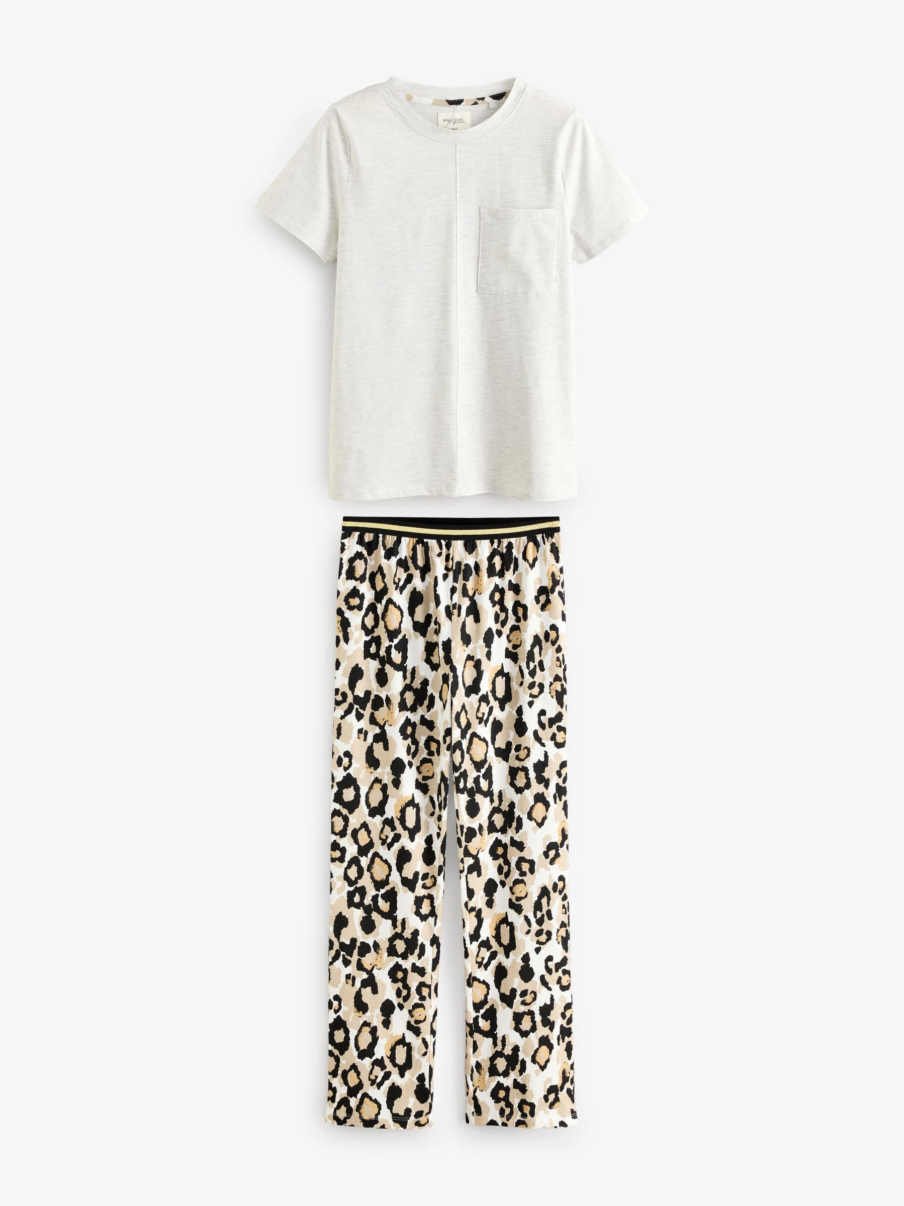 Crème met luipaardprint - Pyjama met korte mouwen
