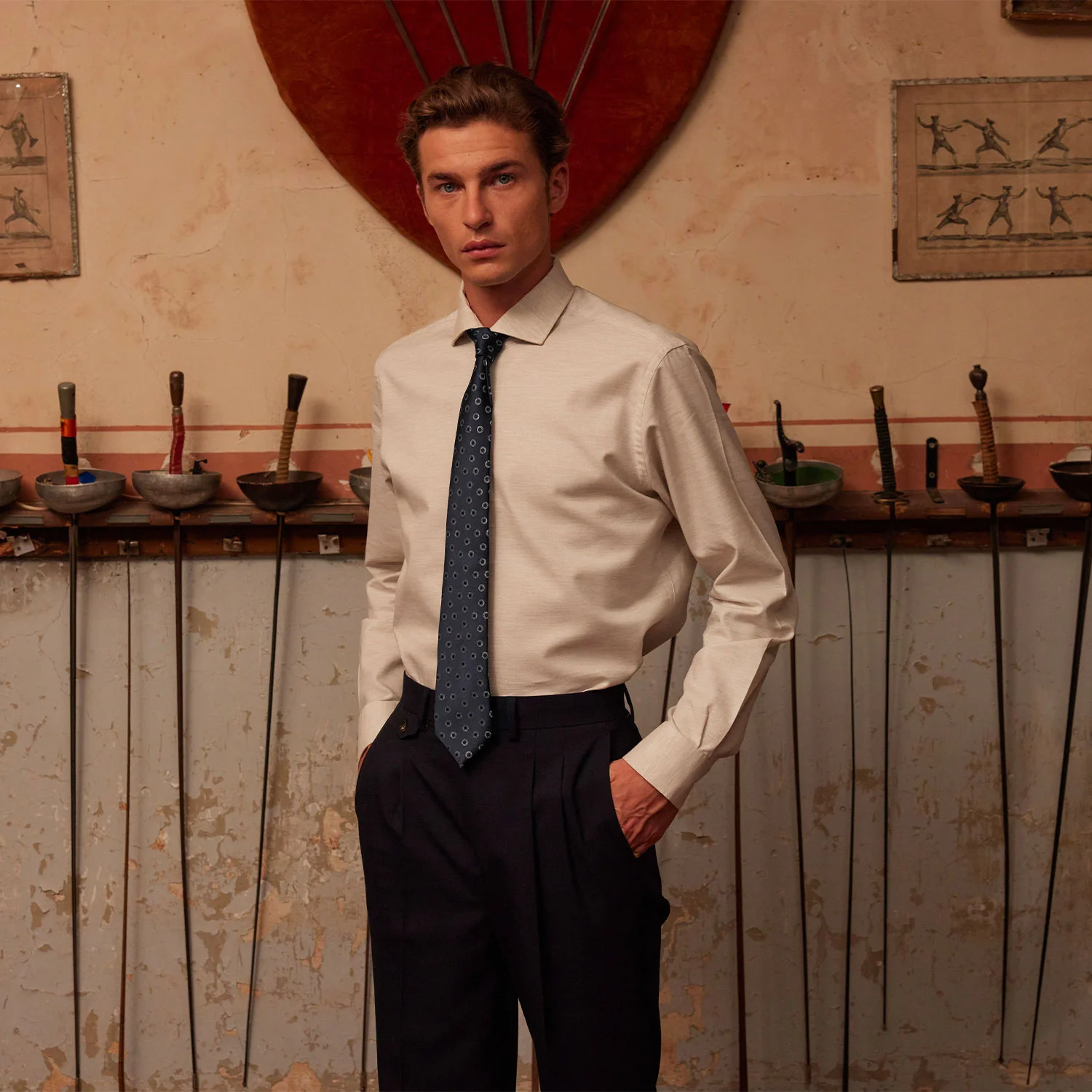 Patterned navy tie
