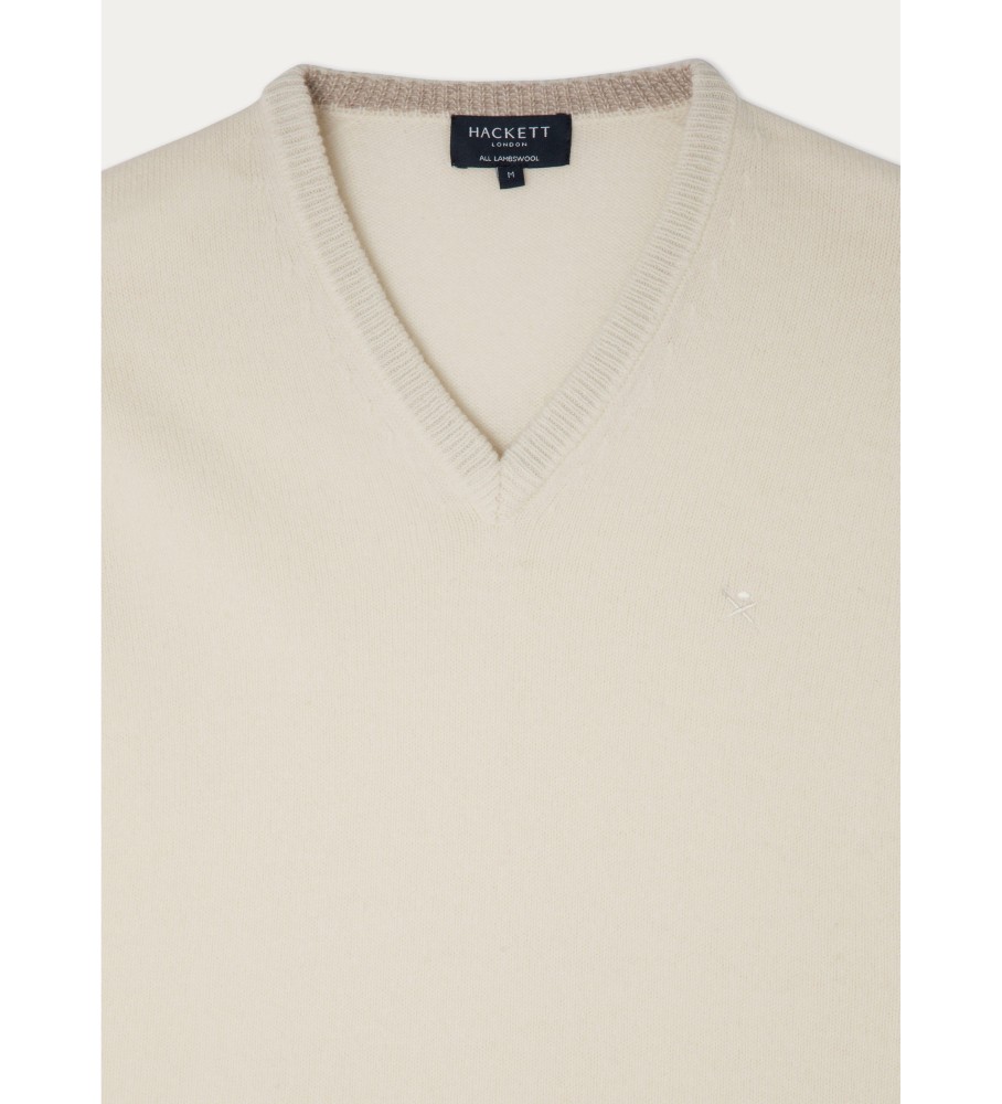 Camisa de lã branca com decote em V Hackett Lambswool