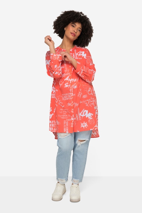 Longbluse, A-Line, Graffitti-Muster, Tunika-Ausschnitt, Langarm