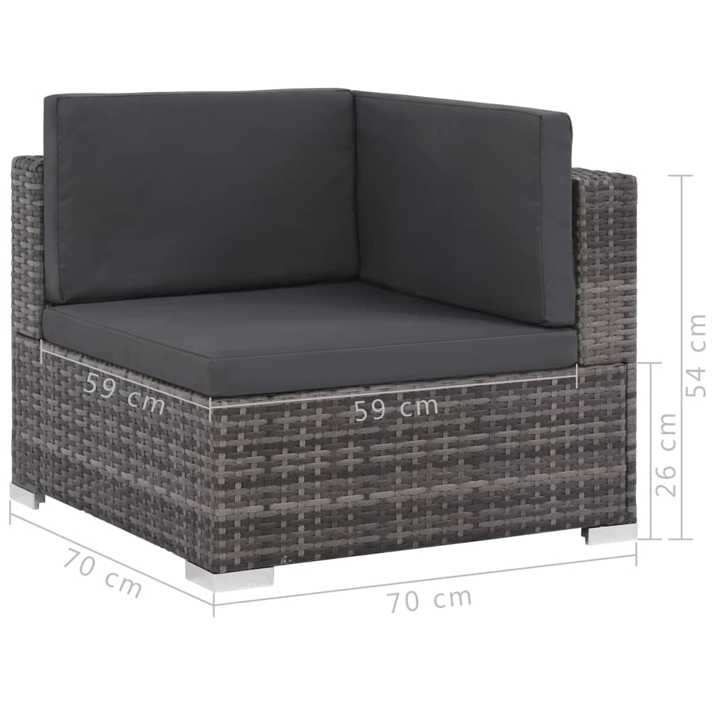Salon de jardin meuble d'extérieur ensemble de mobilier 6 pièces avec coussins résine tressée gris