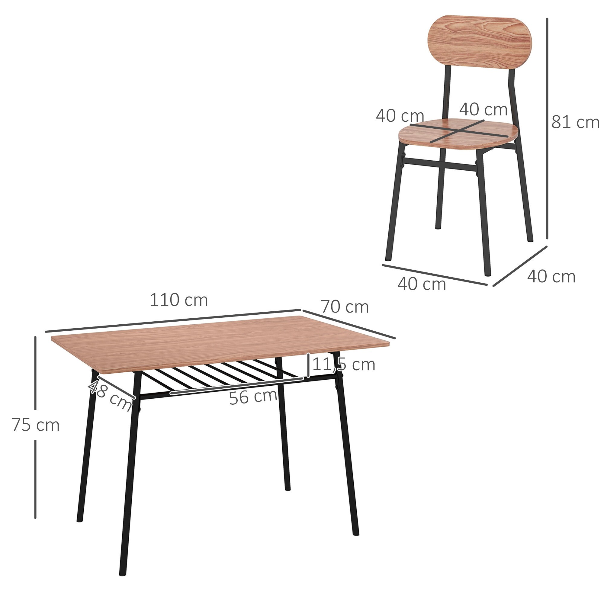 HOMCOM Esstisch mit 4 Stühlen natur 110L x 70B x 75H cm