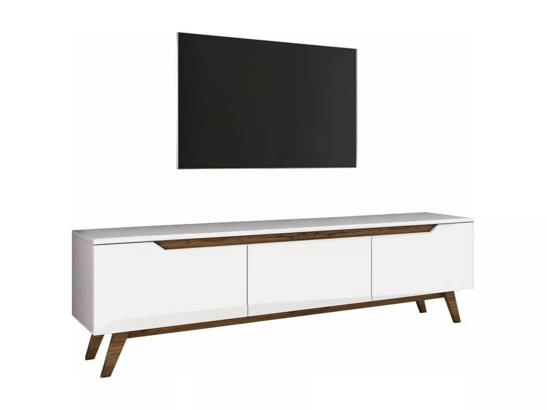 Meuble TV Cor, Buffet de salon, Armoire basse pour TV, Base murale de rangement, 180x35h49 cm, Blanc et Noyer