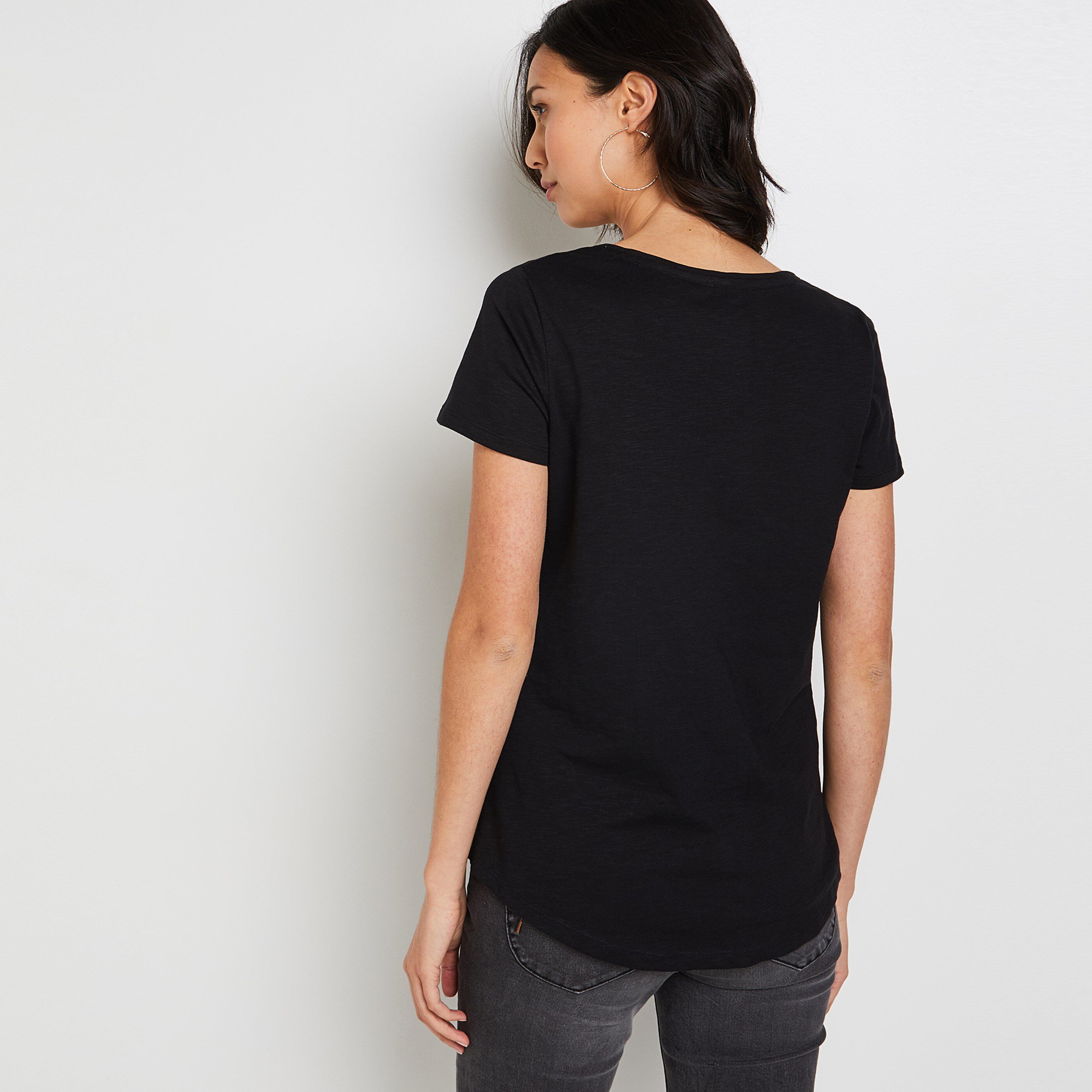 T-shirt manches courtes V femme - NOIR