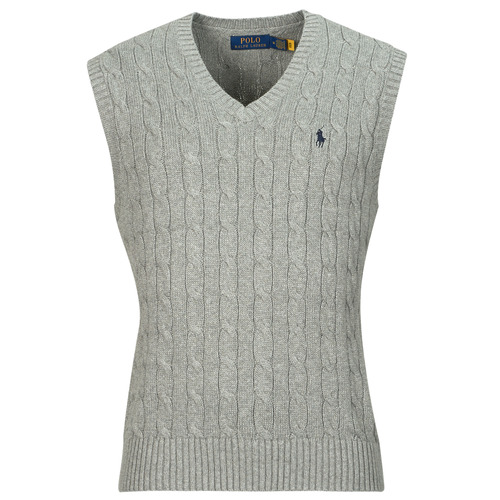 Polo Ralph Lauren - PULL COTON CABLE COL V SANS MANCHE Gris / China / Fawn / Gris / Heather