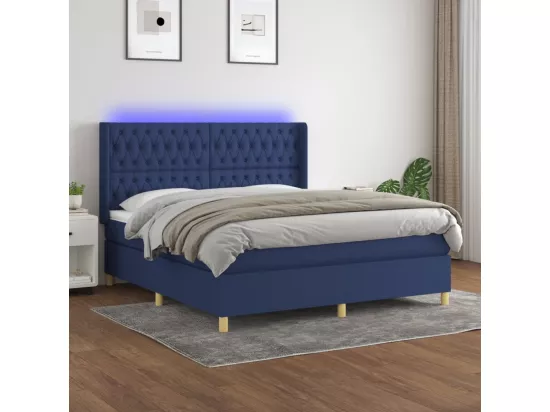 Sommier tapissier avec matelas et LED Bleu 160x200 cm Tissu