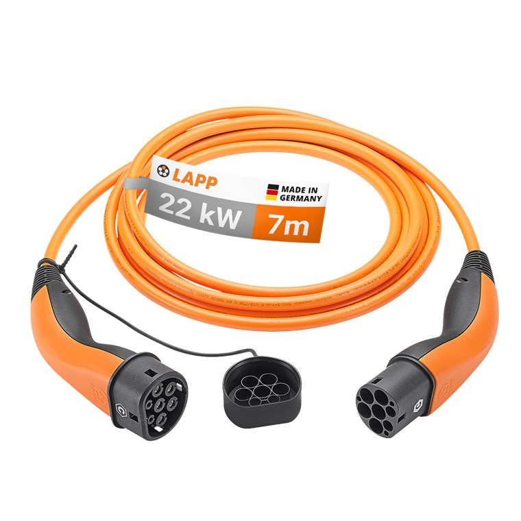 (7m) 22kW/32A Elektroauto Ladekabel 3-phasiges Stromkabel für Hybrid- / E-Autos mit Typ 2 Anschluss (5555934031) - Orange