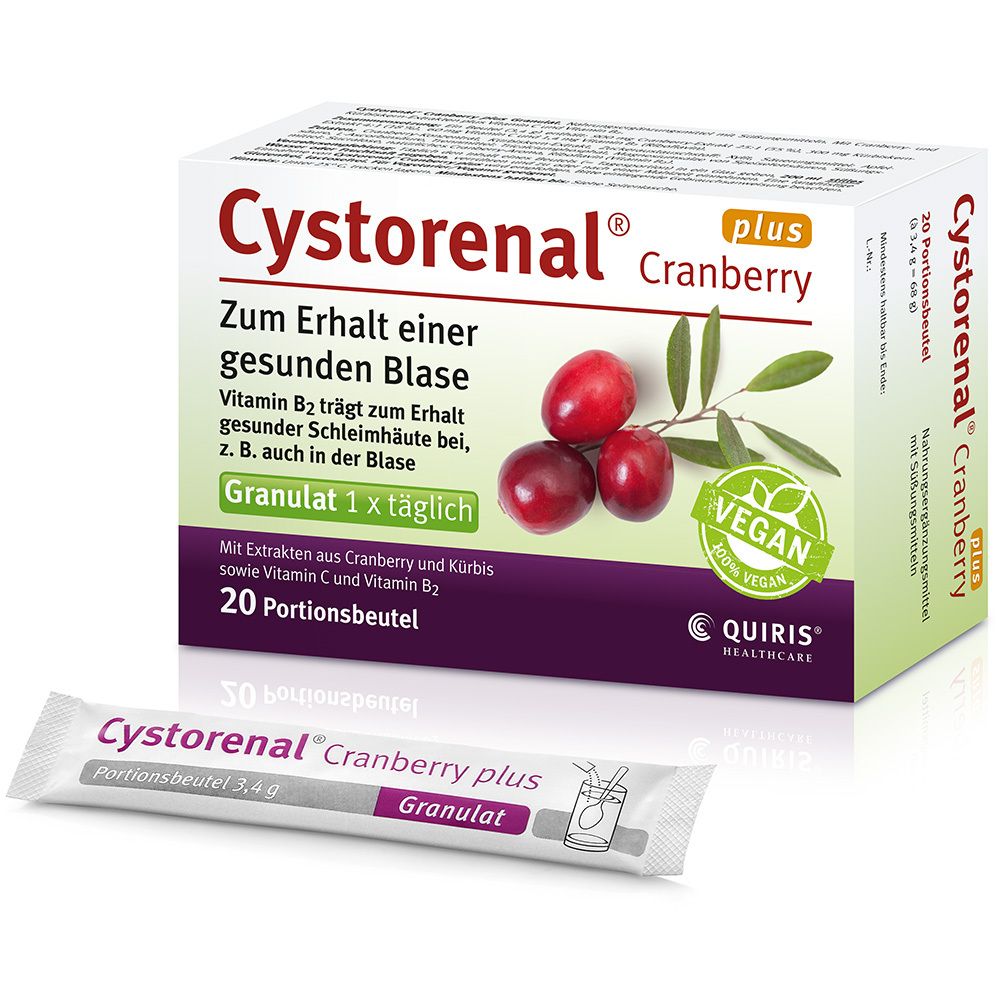 Cystorenal Cranberry plus für eine gesunde und starke Blase, mit Kürbiskernextrakt, Vitamin B2 und C
