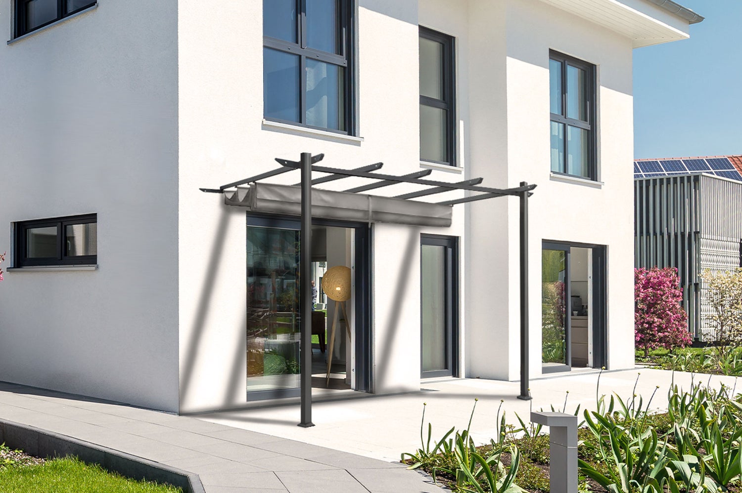 Pergola MIRA 400L300 Lichtgrijs Wandmontage