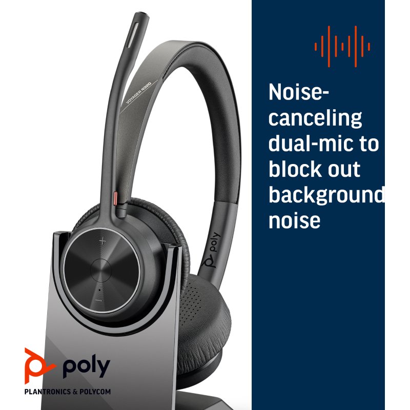 HP Poly Micro-casque stéréo USB-A Poly Voyager 4320 UC + adaptateur USB-A BT700 + base de chargement