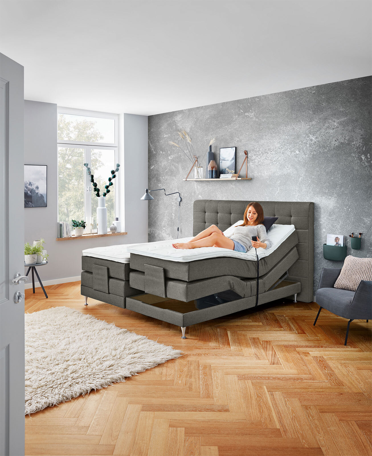 Ole Gunderson Boxspringbett FENTISSIMO TOPMOTION I EL 180 x 200 cm Inari braungrau